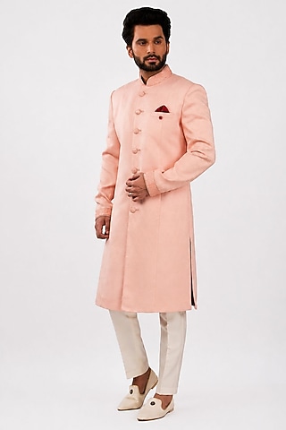 Blush Pink Textured Jute Sherwani Set by DMODE