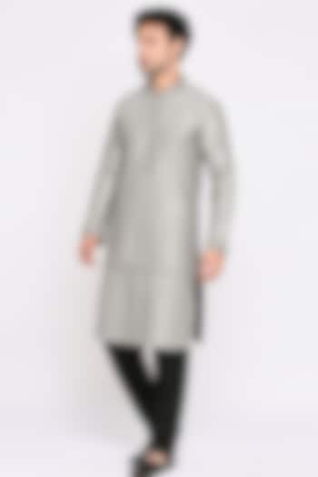 Grey Dupion Silk Pintuck Kurta Set by DMODE at Pernia's Pop Up Shop