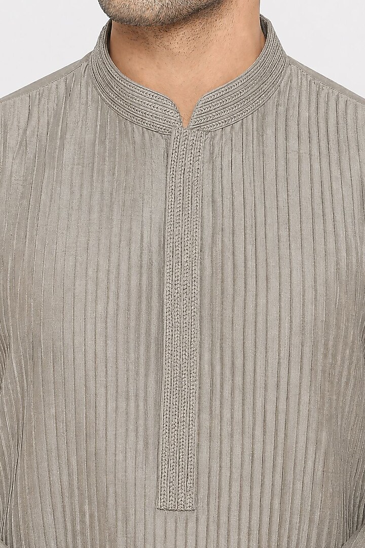 Grey Dupion Silk Pintuck Kurta Set by DMODE at Pernia's Pop Up Shop