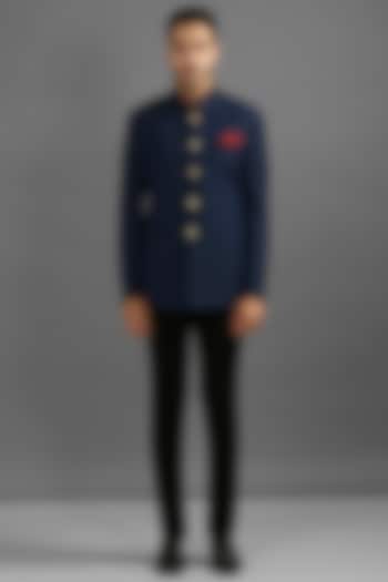 Royal Blue Suiting Bandhgala Set by DMODE