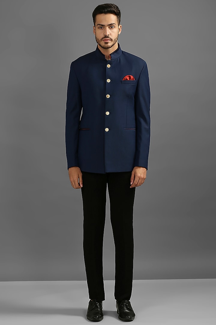 Royal Blue Suiting Bandhgala Set by DMODE