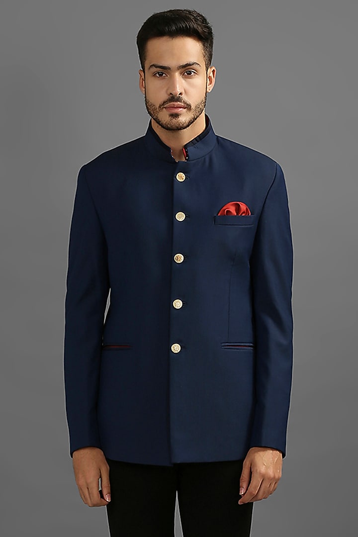 Royal Blue Suiting Wedding Bandhgala Set by DMODE at Pernia's Pop Up Shop