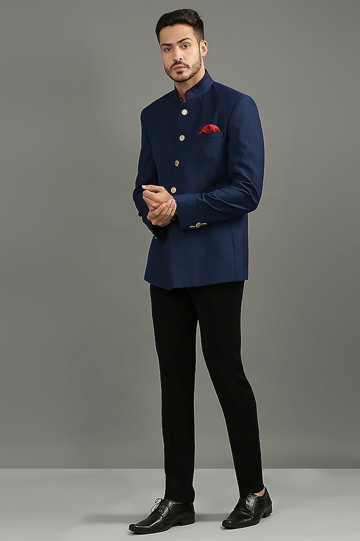 Royal Blue Suiting Wedding Bandhgala Set by DMODE at Pernia's Pop Up Shop