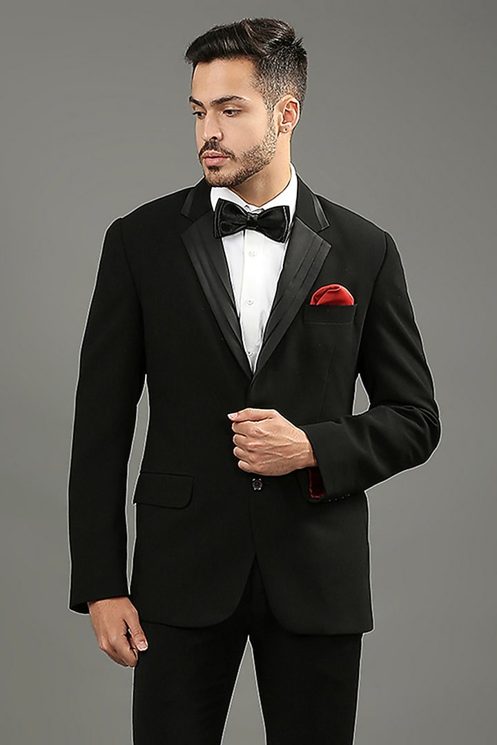Black Suiting Pleated Tuxedo Set by DMODE at Pernia's Pop Up Shop