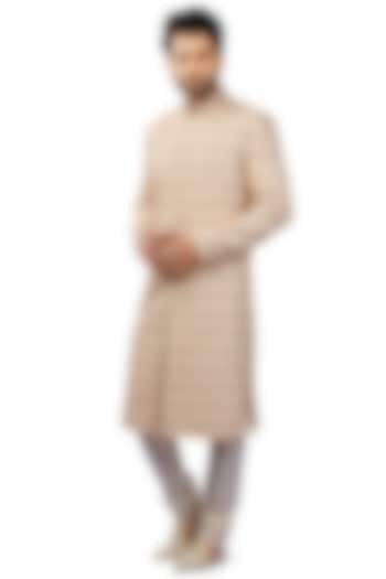 Blush Pink Silk Sequin Embroidered Sherwani Set by DMODE