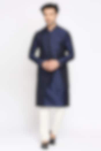 Midnight Blue Textured Silk Thread Work Kurta Set by DMODE