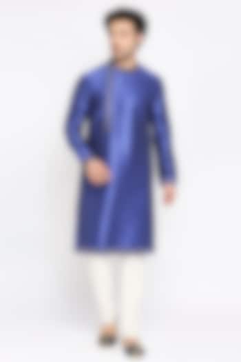 Royal Blue Dupion Silk Thread Work Kurta Set by DMODE