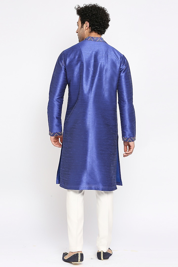 Royal Blue Dupion Silk Thread Work Kurta Set by DMODE at Pernia's Pop Up Shop