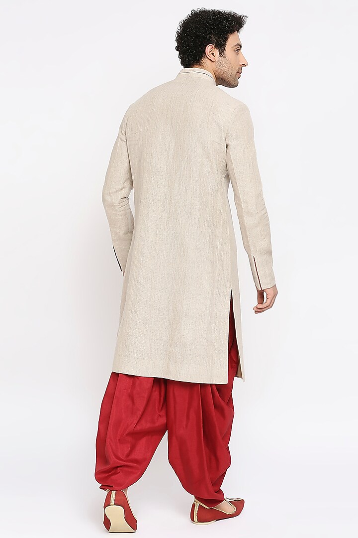 Beige Matka Linen Kurta Set by DMODE at Pernia's Pop Up Shop