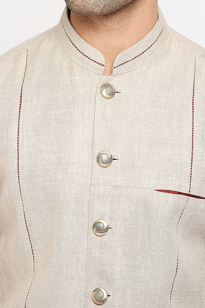 Beige Matka Linen Kurta Set by DMODE at Pernia's Pop Up Shop