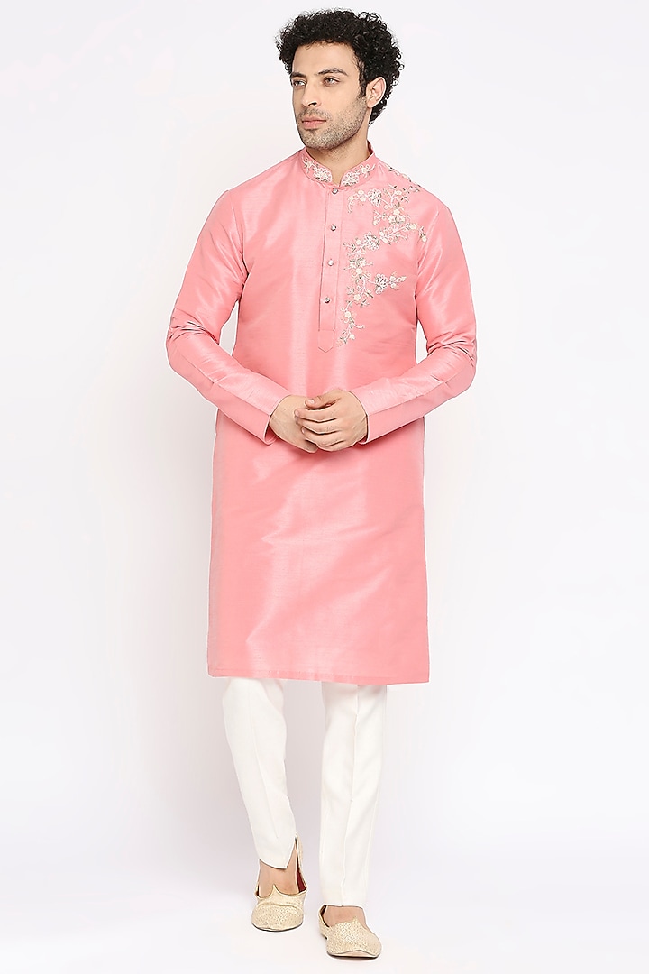 Deep Blue Textured Silk Floral Embroidered Nehru Jacket Set by DMODE at Pernia's Pop Up Shop