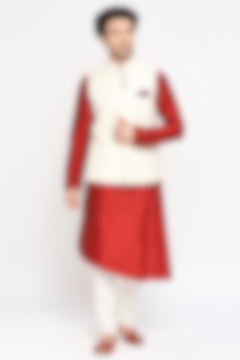 Off-White Jacquard Nehru Jacket Set by DMODE