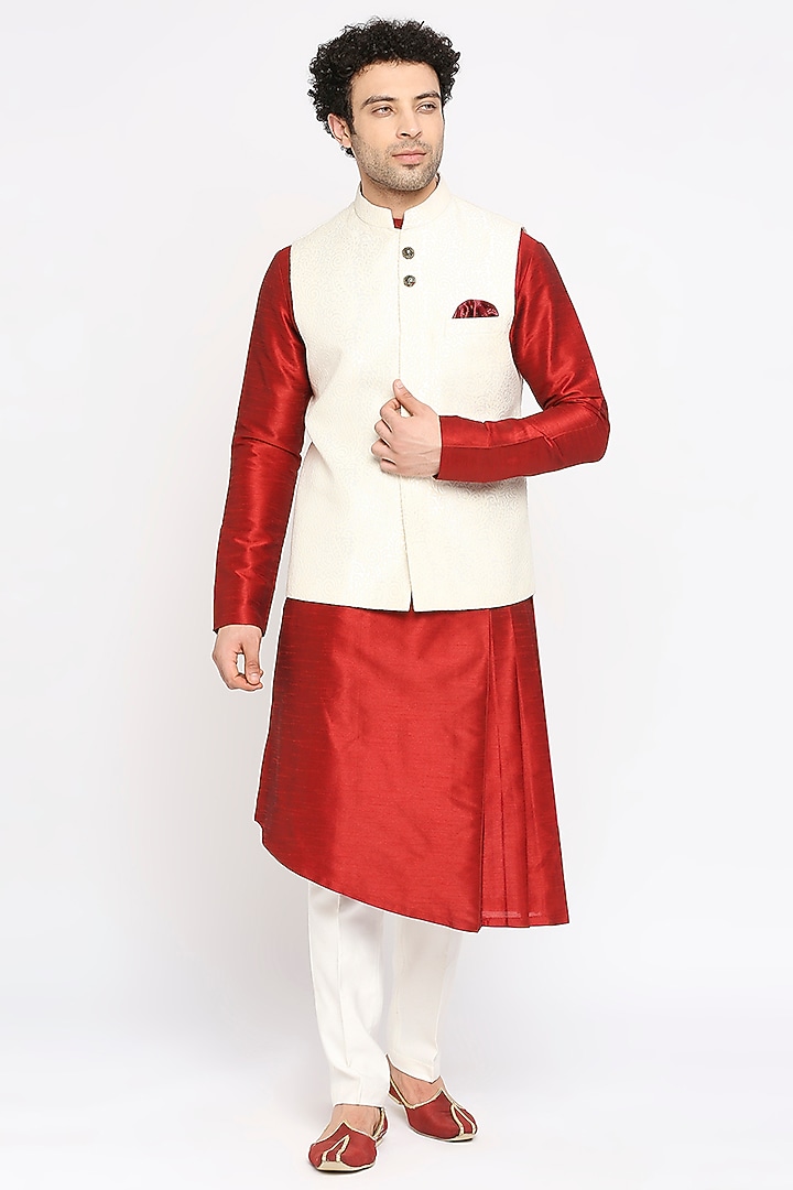 Off-White Jacquard Nehru Jacket Set by DMODE
