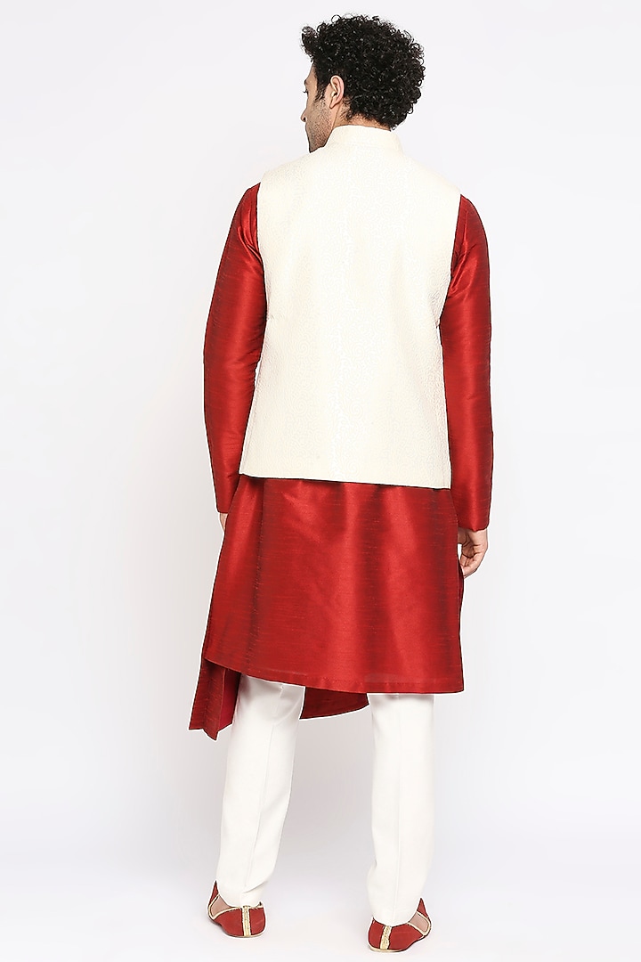 Off-White Jacquard Nehru Jacket Set by DMODE at Pernia's Pop Up Shop