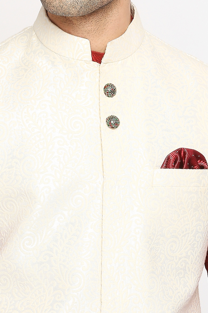 Off-White Jacquard Nehru Jacket Set by DMODE at Pernia's Pop Up Shop
