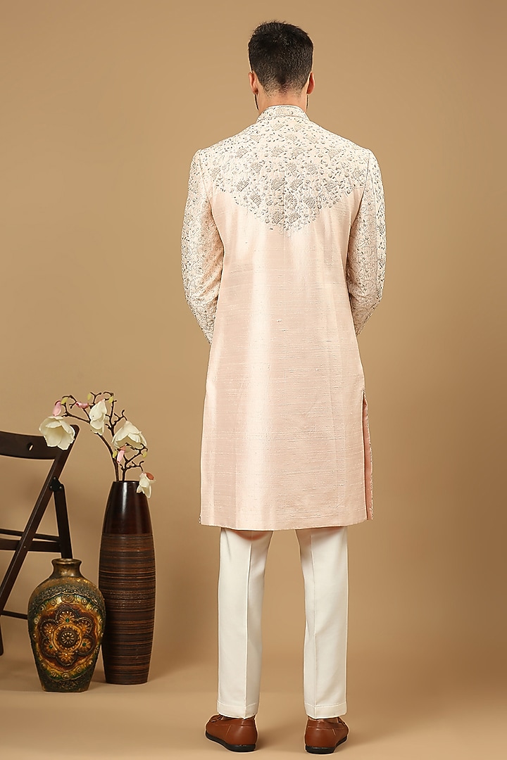 Light Pink Raw Silk Thread Work Groom Sherwani Set by DMODE at Pernia's Pop Up Shop