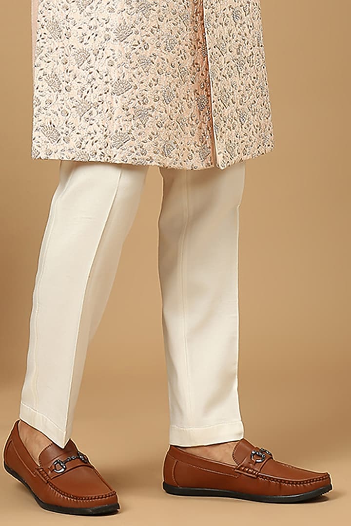 Light Pink Raw Silk Thread Work Groom Sherwani Set by DMODE at Pernia's Pop Up Shop