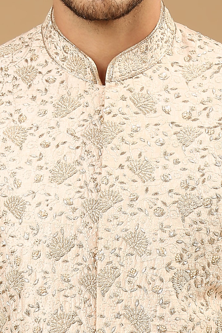 Light Pink Raw Silk Thread Work Groom Sherwani Set by DMODE at Pernia's Pop Up Shop