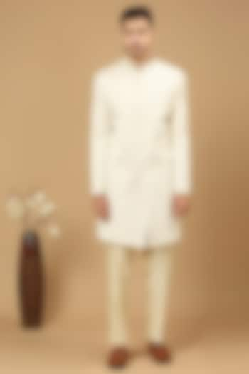 Off-White Raw Silk Bead Embroidered Groom Sherwani Set by DMODE at Pernia's Pop Up Shop