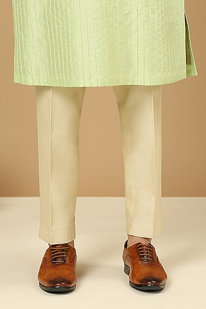 Pista Green Dupion Silk Embroidered Kurta Set by DMODE at Pernia's Pop Up Shop
