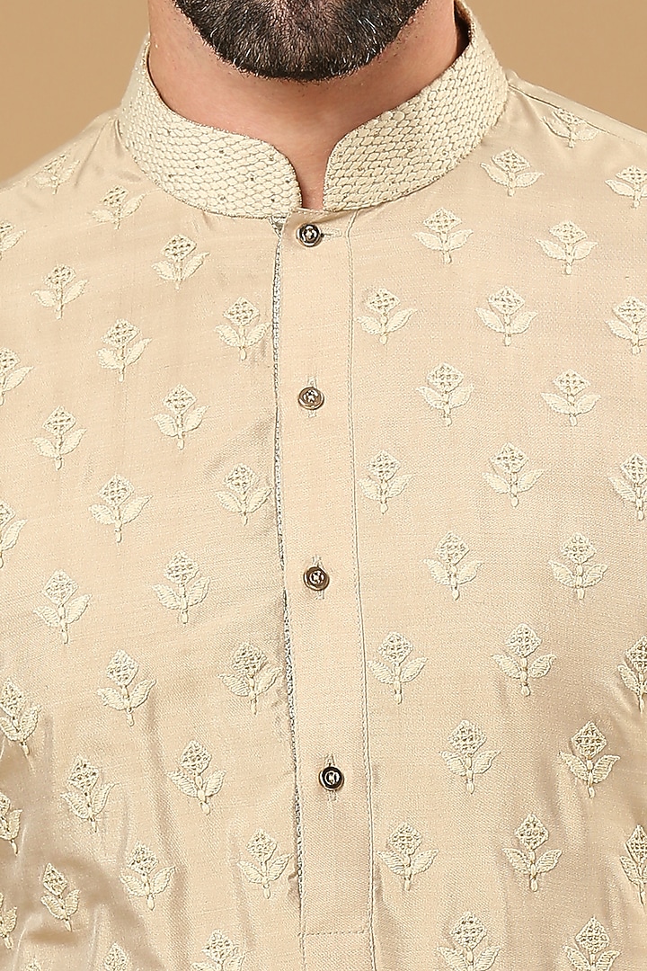 Biscuit Pure Silk Thread Work Kurta Set by DMODE at Pernia's Pop Up Shop