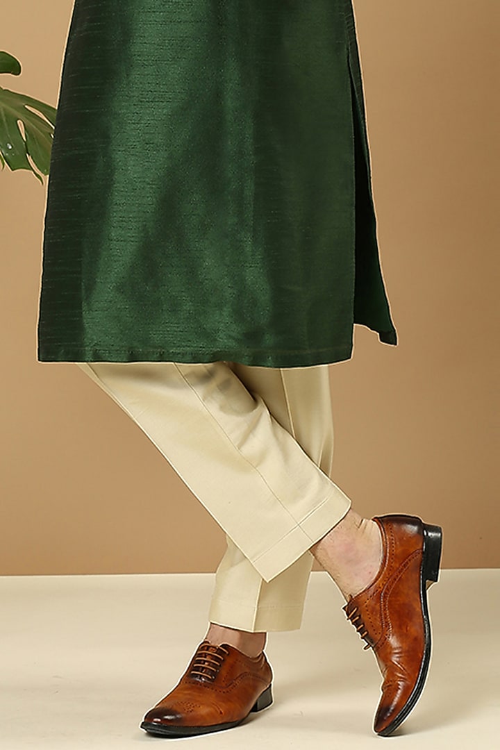Forest Green Dupion Silk Embroidered Kurta Set by DMODE at Pernia's Pop Up Shop
