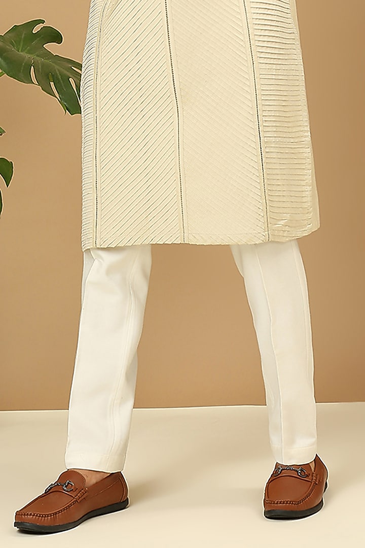 Light Fawn Cotton Silk Embroidered Kurta Set by DMODE at Pernia's Pop Up Shop
