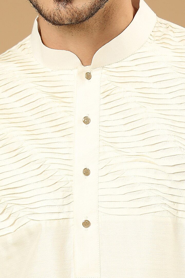 Light Fawn Cotton Silk Embroidered Kurta Set by DMODE at Pernia's Pop Up Shop
