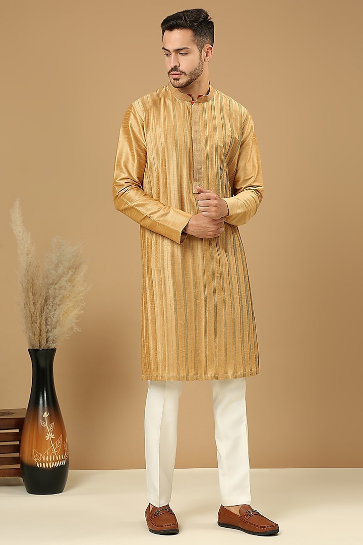 Gold Dupion Kurta Set by DMODE