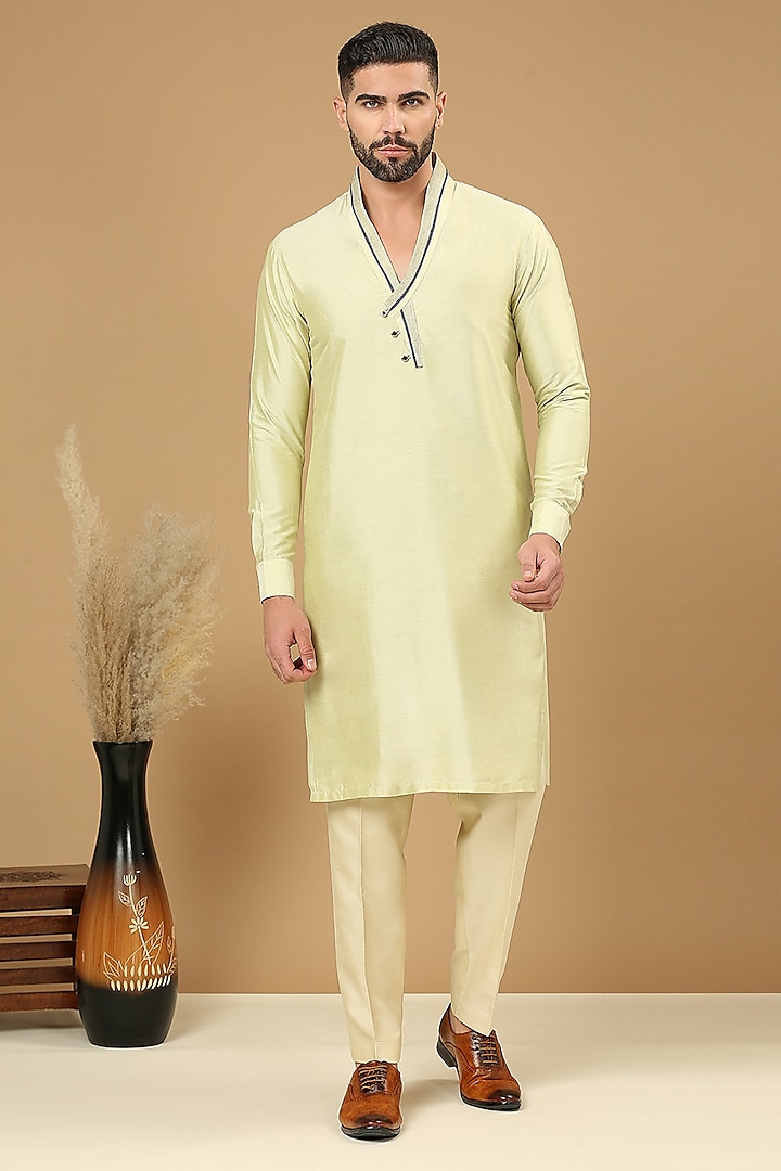 Sage Green Cotton Silk Embroidered Kurta Set by DMODE