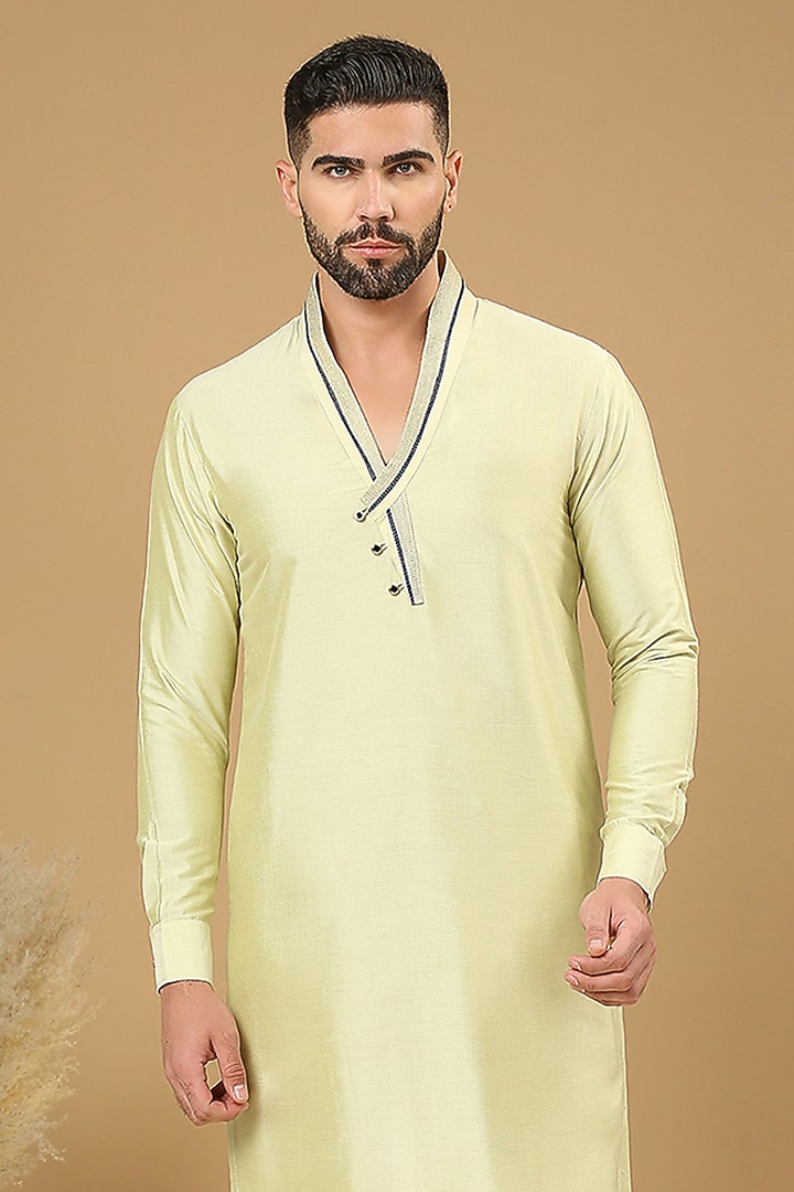 Sage Green Cotton Silk Embroidered Kurta Set by DMODE at Pernia's Pop Up Shop