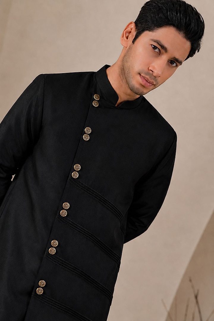 Black Cotton Silk Kurta Set by DMODE at Pernia's Pop Up Shop