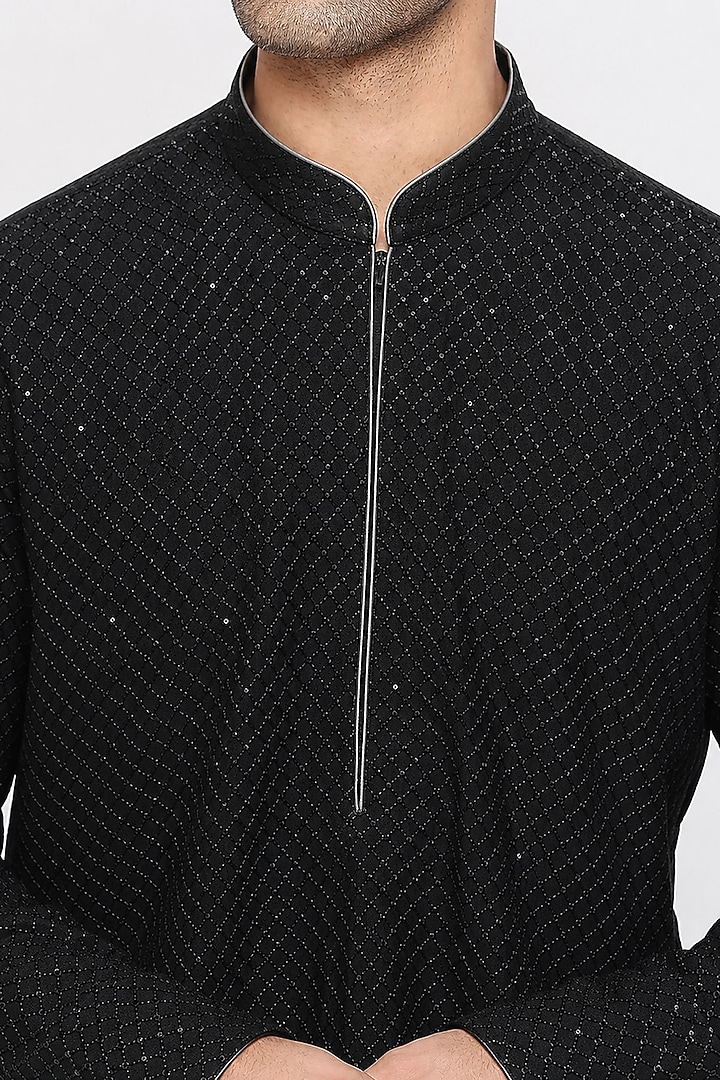 Black Georgette Sequins Embellished Kurta Set by DMODE at Pernia's Pop Up Shop