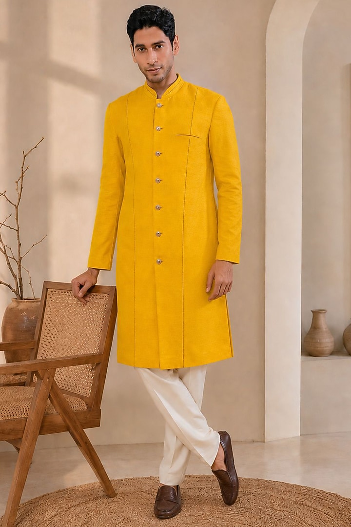 Kesari Matka Linen Kurta Set by DMODE at Pernia's Pop Up Shop