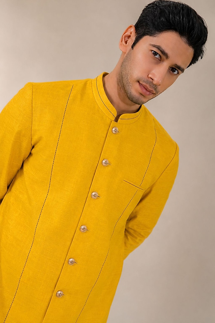 Kesari Matka Linen Kurta Set by DMODE at Pernia's Pop Up Shop