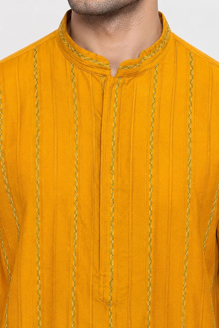 Marigold Cotton Silk Threadwork Kurta Set by DMODE at Pernia's Pop Up Shop