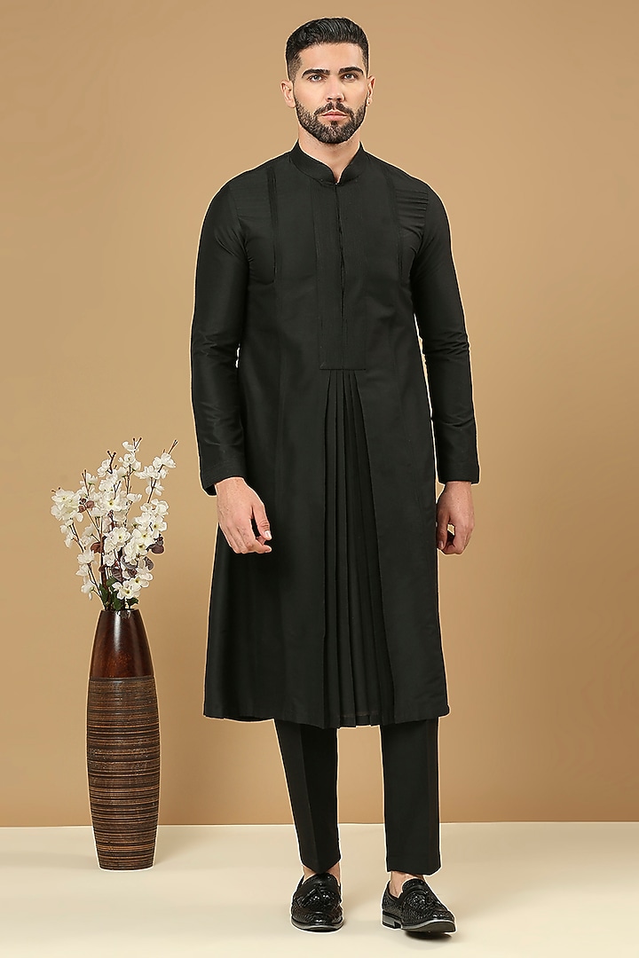 Azure Blue Jute Suiting Bundi Jacket Set by DMODE at Pernia's Pop Up Shop