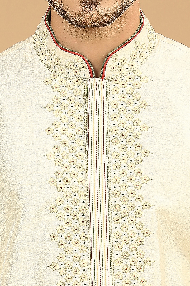 Gold Brocade Embroidered Bundi Jacket Set by DMODE at Pernia's Pop Up Shop