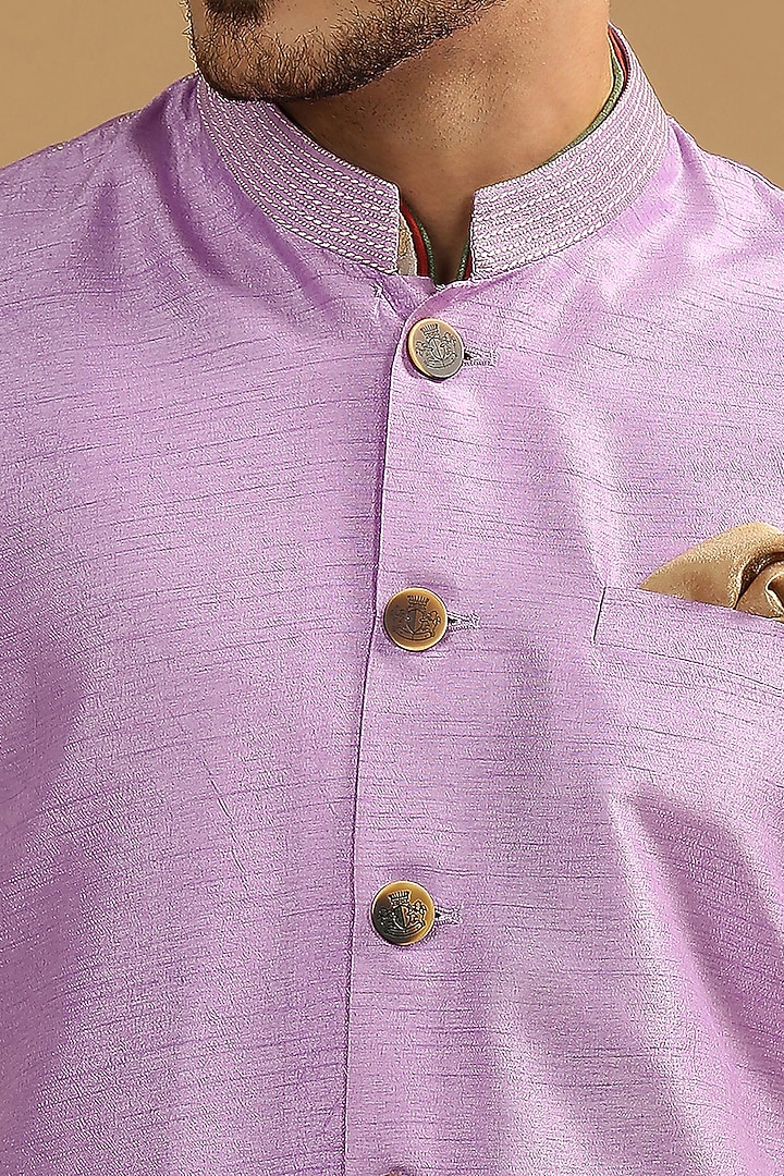 Lilac Dupion Silk Floral Embroidered Bundi Jacket Set by DMODE at Pernia's Pop Up Shop