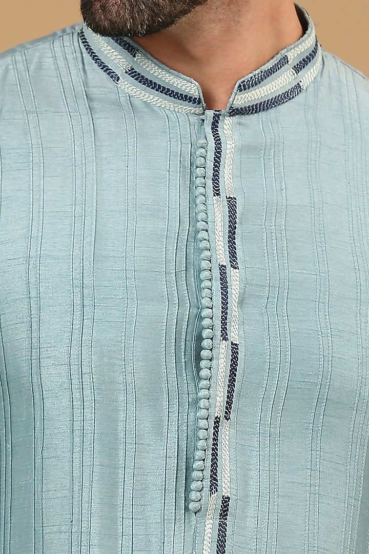 Teal Blue Dupion Silk Kurta Set by DMODE at Pernia's Pop Up Shop