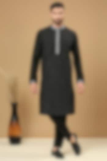 Black Cotton Silk Pintuck Kurta Set by DMODE at Pernia's Pop Up Shop