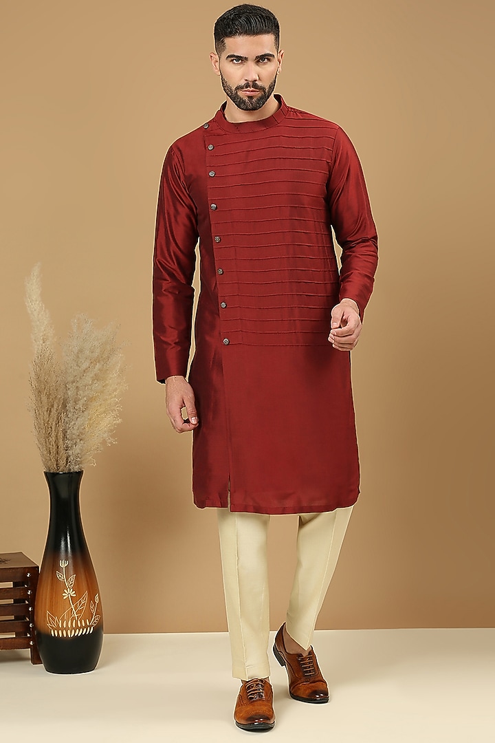 Maroon Cotton Silk Kurta Set by DMODE at Pernia's Pop Up Shop
