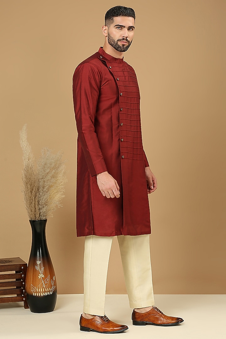 Maroon Cotton Silk Kurta Set by DMODE at Pernia's Pop Up Shop