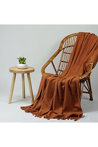 Brown Organic Cotton Solid Throw by Dmaasa