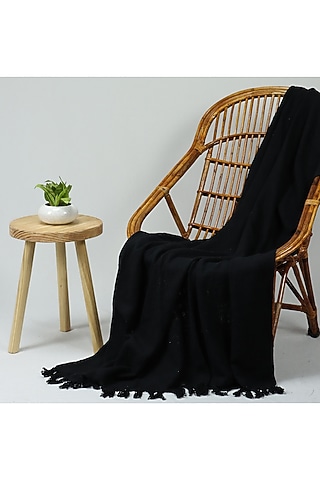 Black Organic Cotton Solid Throw by Dmaasa