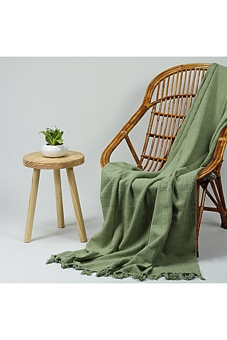 Olive Green Organic Cotton Solid Throw by Dmaasa