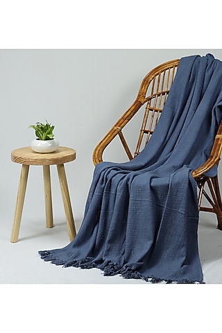 Cobalt Blue Organic Cotton Solid Throw by Dmaasa