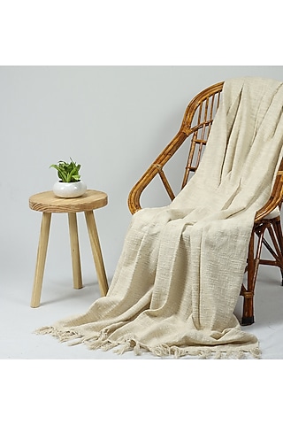 White Organic Cotton Solid Throw by Dmaasa