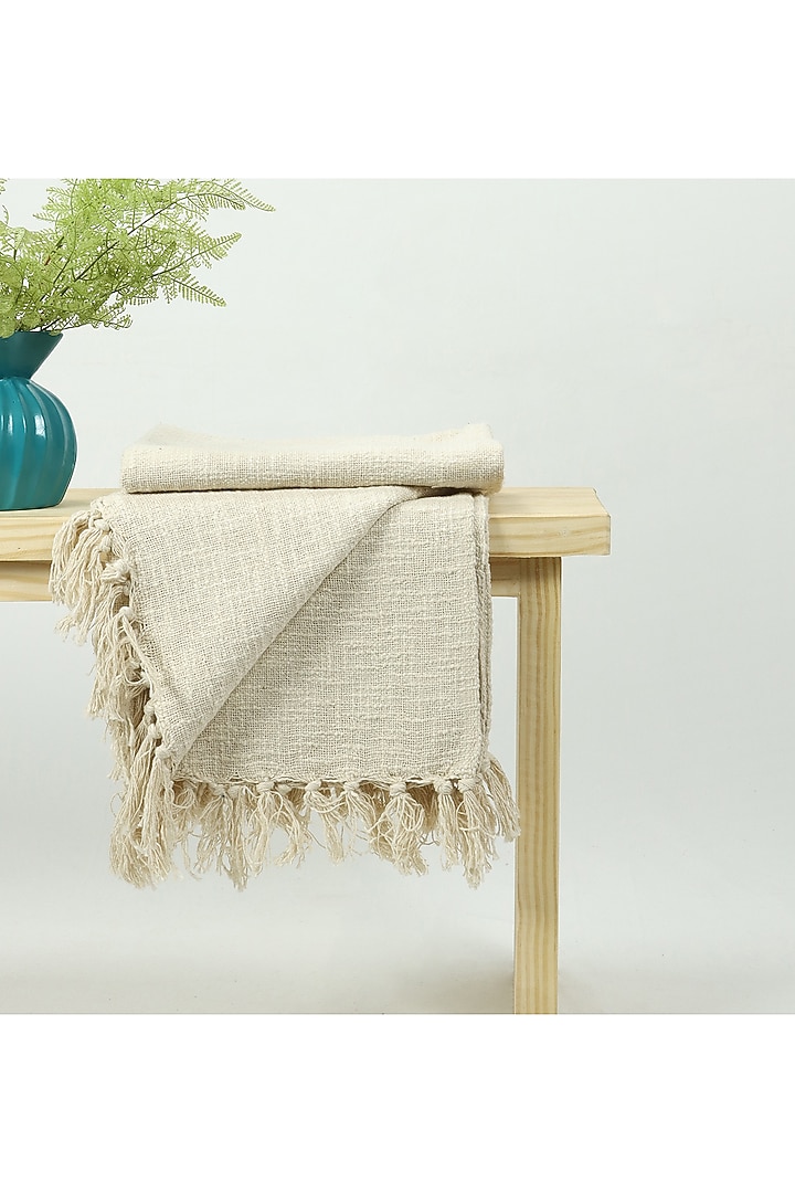 White Organic Cotton Solid Throw by Dmaasa at Pernia's Pop Up Shop