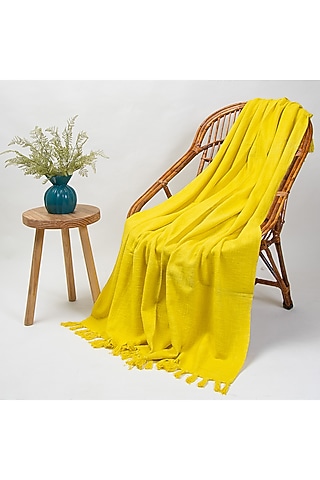 Yellow Organic Cotton Solid Throw by Dmaasa
